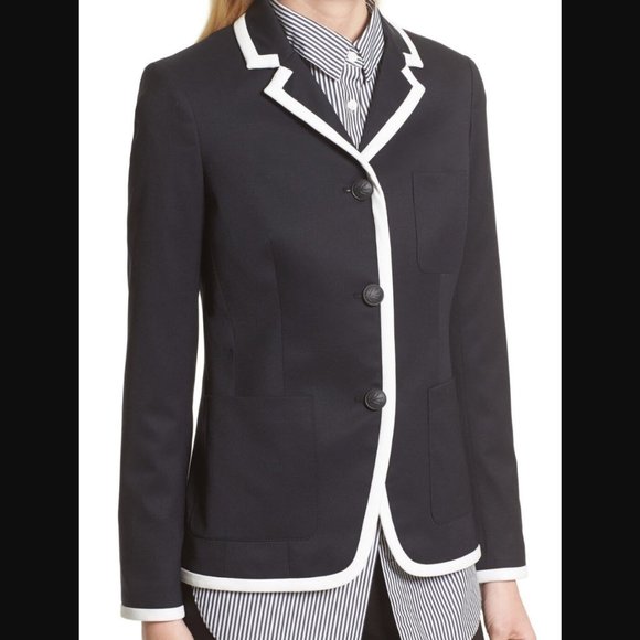 Rag & Bone Women's Redgrave Navy Wool Blend Blazer with White Trim - Picture 1 of 13